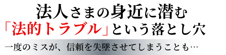法人さまの身近に潜む 「法的トラブル」という落とし穴 一度のミスが、信頼を失墜させてしまうことも… 