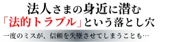 法人さまの身近に潜む 「法的トラブル」という落とし穴 一度のミスが、信頼を失墜させてしまうことも… 
